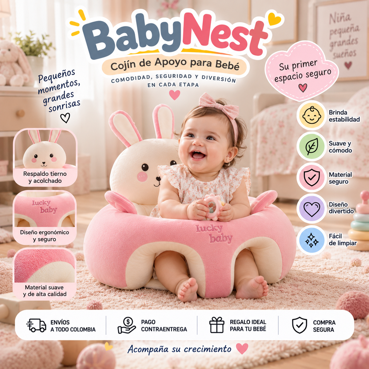 🧸💖 BabyNest – Cojín de Apoyo para Bebé