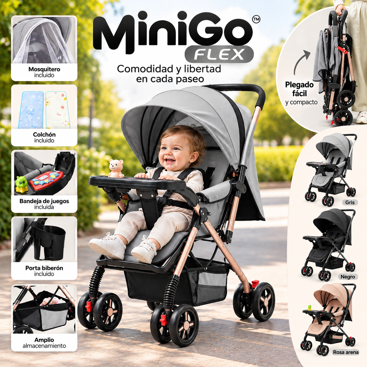 Mini Go Flex |Coche Paseador Plegable para Bebé con Parasol