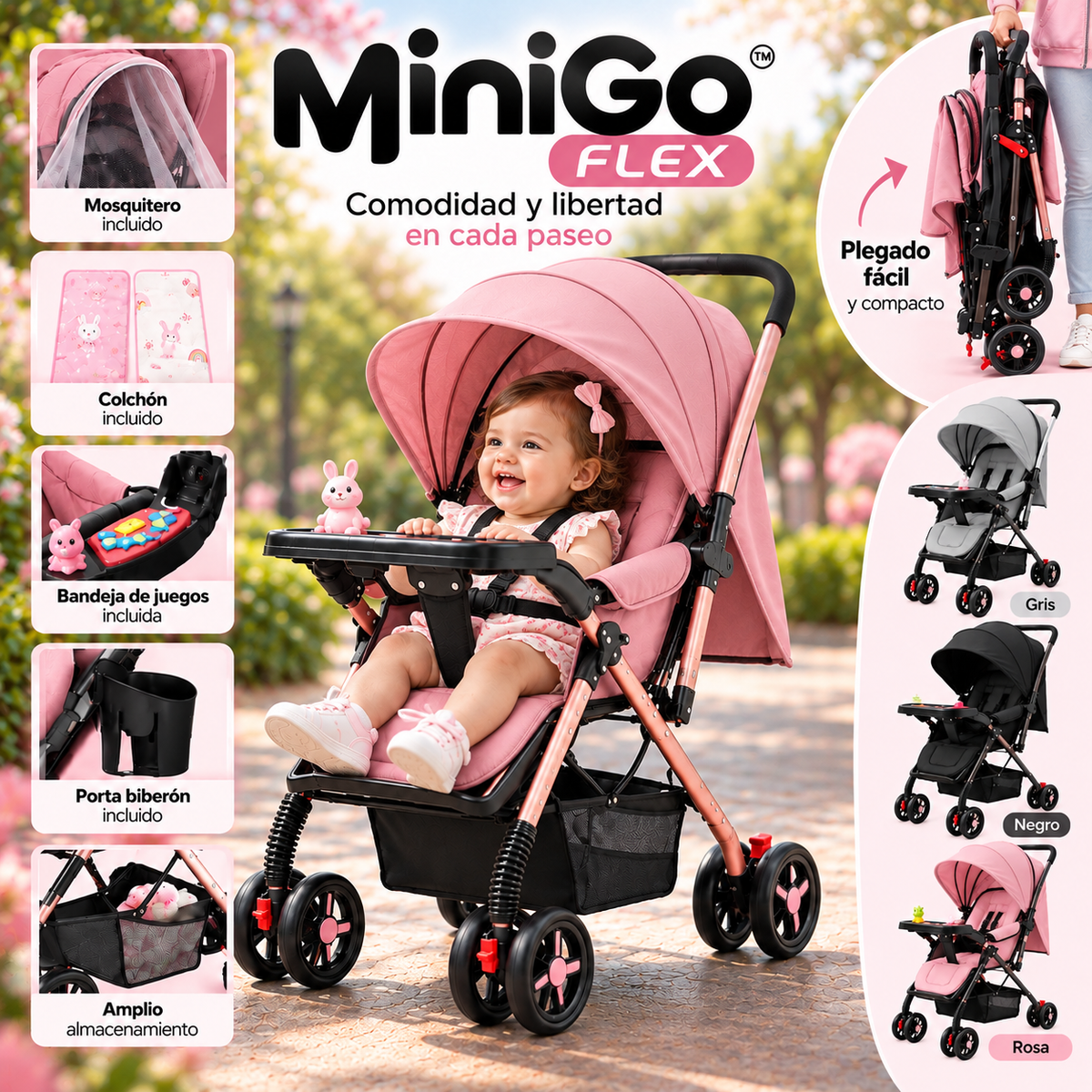 Mini Go Flex |Coche Paseador Plegable para Bebé con Parasol