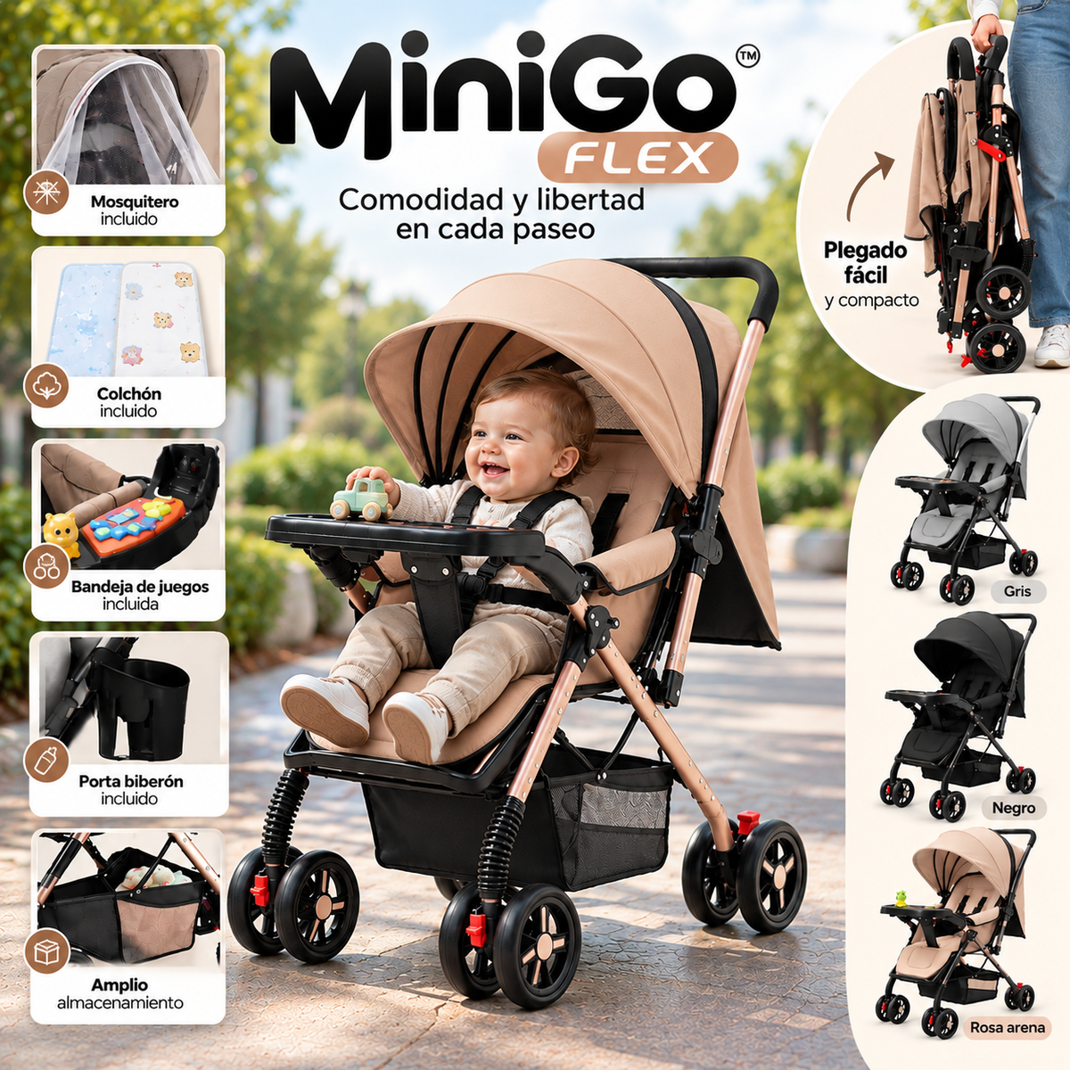 Mini Go Flex |Coche Paseador Plegable para Bebé con Parasol
