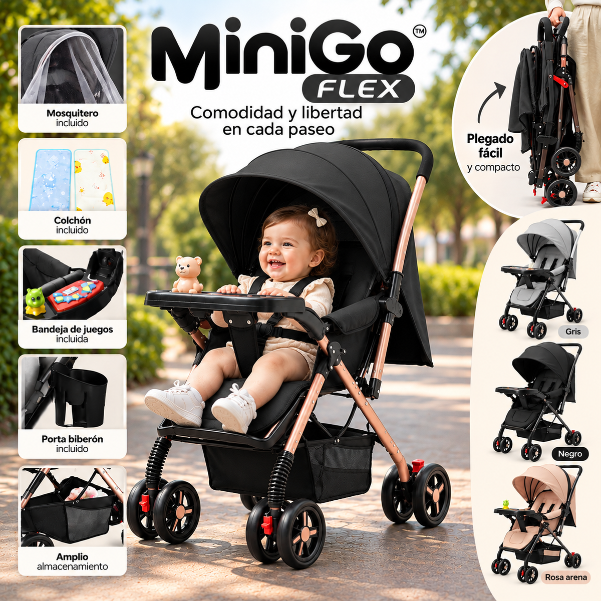 Mini Go Flex |Coche Paseador Plegable para Bebé con Parasol