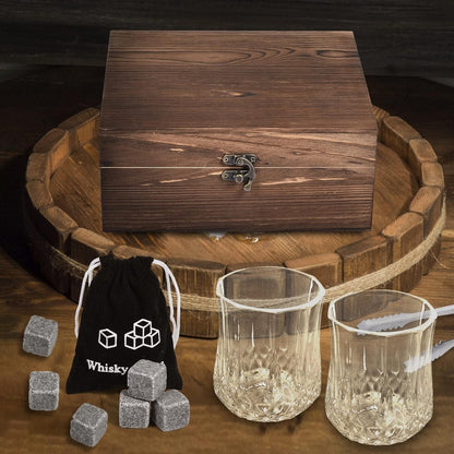 JUEGO DE VASOS DE WHISKY 🥃 CON PIEDRAS ENFRIADORAS ❄️ – ELEGANCIA 🎩 Y SABOR 😋 EN CADA COPA 🍷