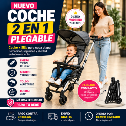 PequeRuedas | Coche 2 en 1 Plegable Paseador con Parasol- 50% de Descuento + Envío Gratis