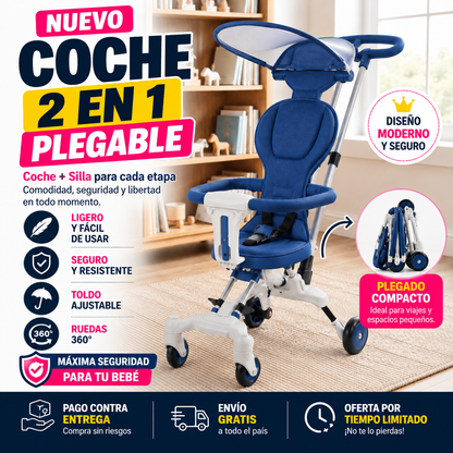 PequeRuedas | Coche 2 en 1 Plegable Paseador con Parasol- 50% de Descuento + Envío Gratis