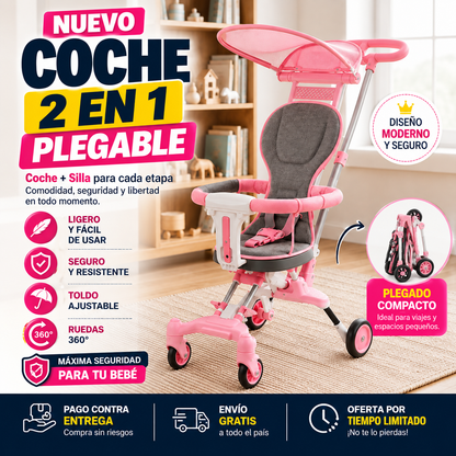 PequeRuedas | Coche 2 en 1 Plegable Paseador con Parasol- 50% de Descuento + Envío Gratis