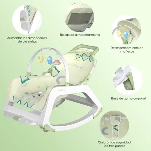 🌟 SILLA MECEDORA MULTIFUNCIONAL 5 EN 1 👶 COMODIDAD, SEGURIDAD Y DIVERSIÓN PARA TU BEBÉ 💖