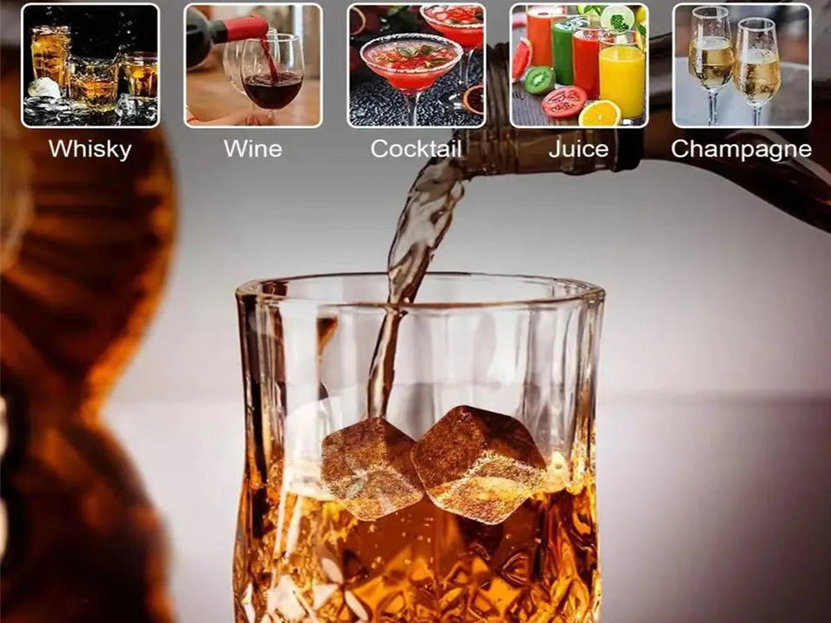 JUEGO DE VASOS DE WHISKY 🥃 CON PIEDRAS ENFRIADORAS ❄️ – ELEGANCIA 🎩 Y SABOR 😋 EN CADA COPA 🍷