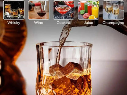 JUEGO DE VASOS DE WHISKY 🥃 CON PIEDRAS ENFRIADORAS ❄️ – ELEGANCIA 🎩 Y SABOR 😋 EN CADA COPA 🍷