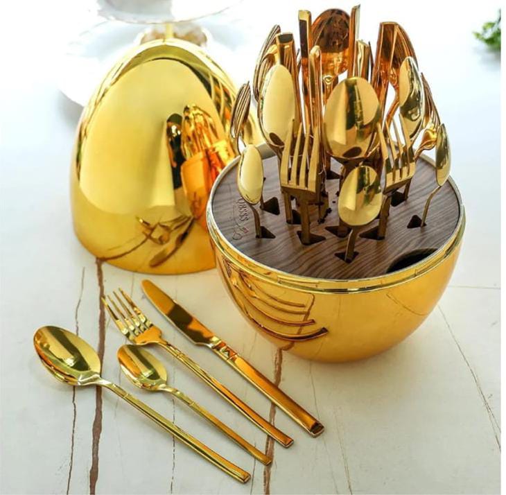 SET DE CUBIERTOS X 24 PIEZAS 💛 DISEÑO ORIGINAL EN FORMA DE HUEVO 🍳.