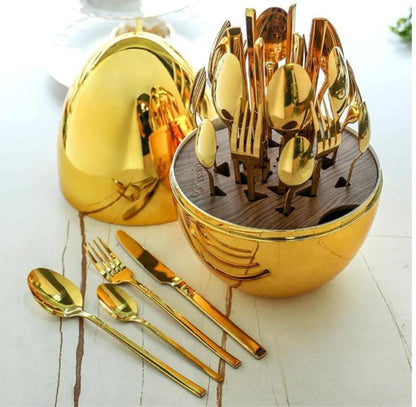 SET DE CUBIERTOS X 24 PIEZAS 💛 DISEÑO ORIGINAL EN FORMA DE HUEVO 🍳.