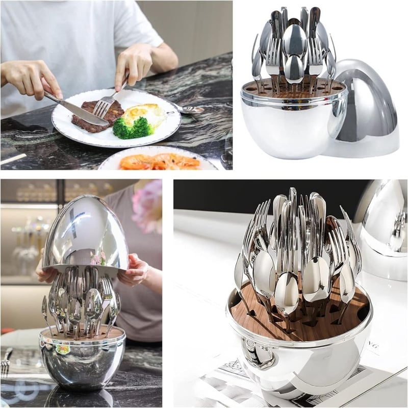 SET DE CUBIERTOS X 24 PIEZAS 💛 DISEÑO ORIGINAL EN FORMA DE HUEVO 🍳.