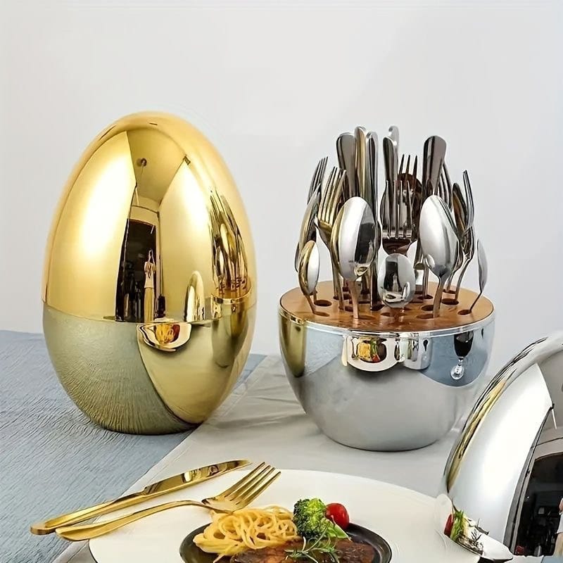 SET DE CUBIERTOS X 24 PIEZAS 💛 DISEÑO ORIGINAL EN FORMA DE HUEVO 🍳.