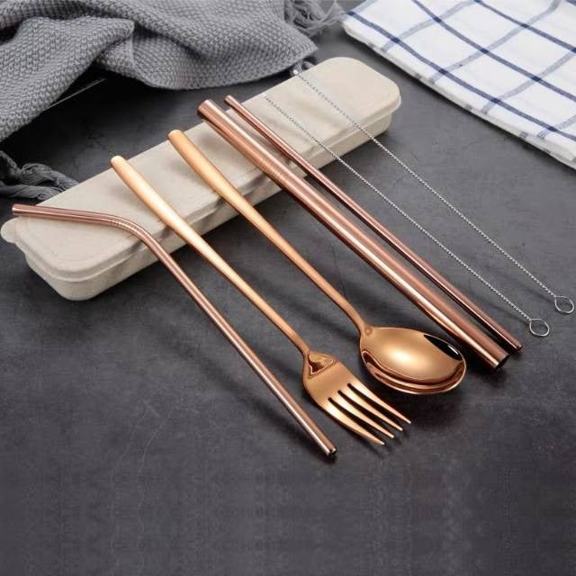 🌿 SET DE CUBIERTOS ECOLÓGICO EN ACERO INOXIDABLE 🍴✨