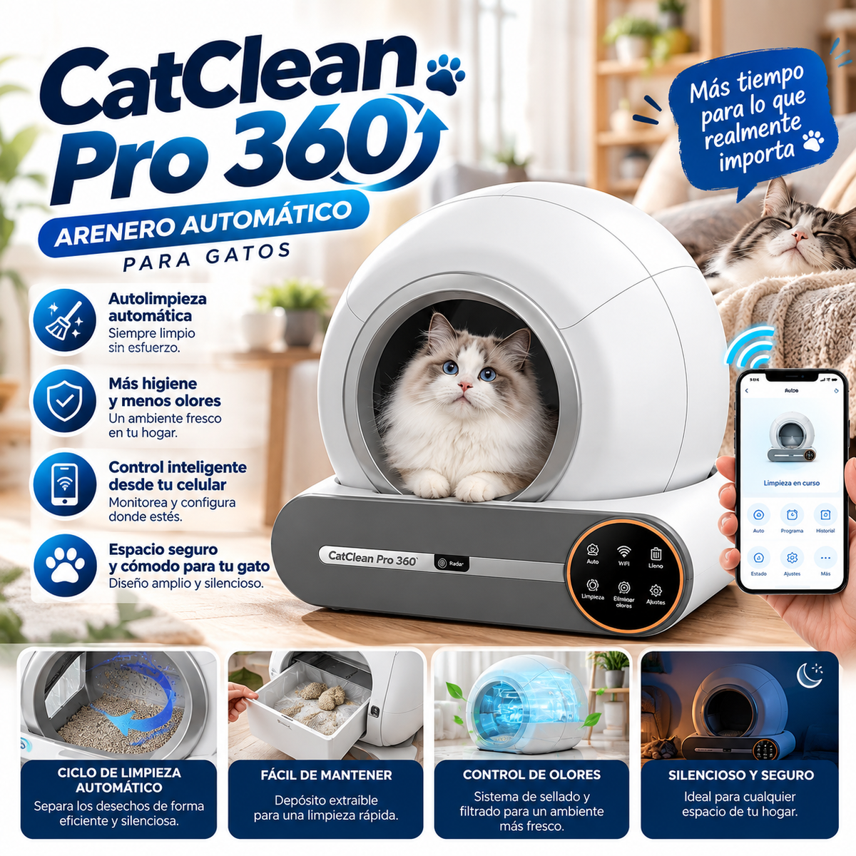 🐾  CATCLEAN PRO 360 | ARENERO INTELIGENTE AUTOLIMPIABLE PARA GATOS 🐱✨