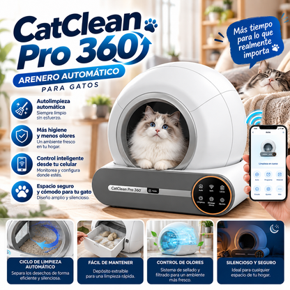 🐾  CATCLEAN PRO 360 | ARENERO INTELIGENTE AUTOLIMPIABLE PARA GATOS 🐱✨