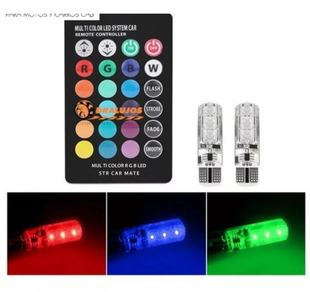 🌈  BOMBILLOS LED x2 RGB T10 + CONTROL: PERSONALIZA Y DALE ESTILO A TU CARRO O MOTO 🚗💡.