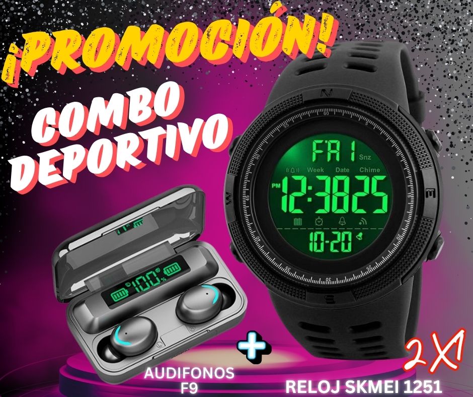 🎧⌚ COMBO AUDÍFONOS F9 + RELOJ SKMEI 1251: ESTILO Y TECNOLOGÍA EN UN SOLO PACK 🔥✨ - GRAVIFLY CO SAS 