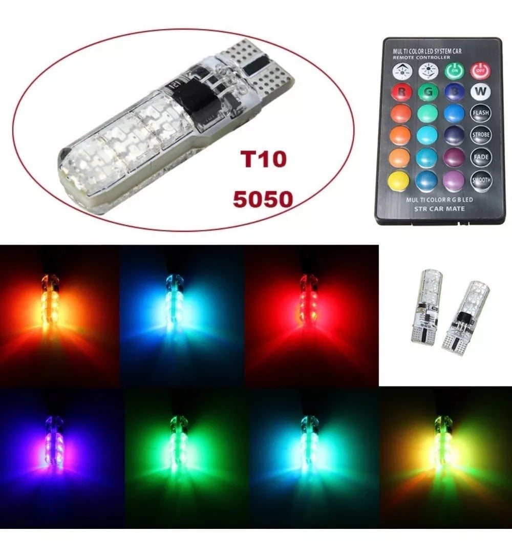 🌈  BOMBILLOS LED x2 RGB T10 + CONTROL: PERSONALIZA Y DALE ESTILO A TU CARRO O MOTO 🚗💡.